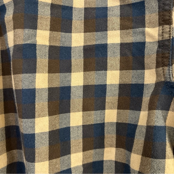 Vans Button Shirt Flannel Mens Medium Tailored Fit Plaid Blue Brown - Picture 4 of 7